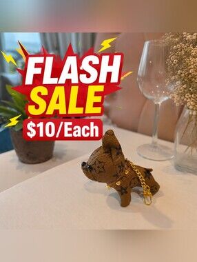 Tan Dog Keychain with Gold Accents And Gold Spiked Collar